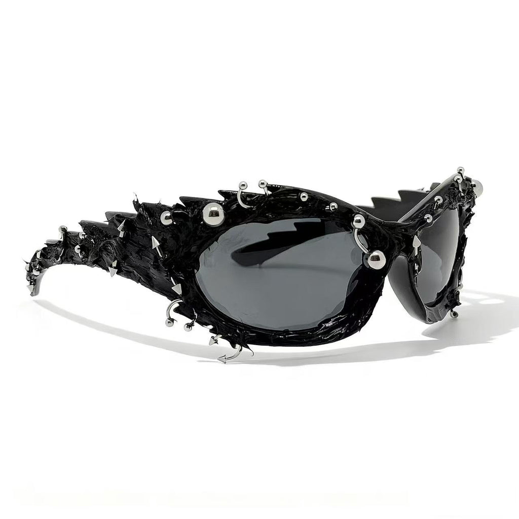 Punk Rivet Irregular Frame Sunglasses