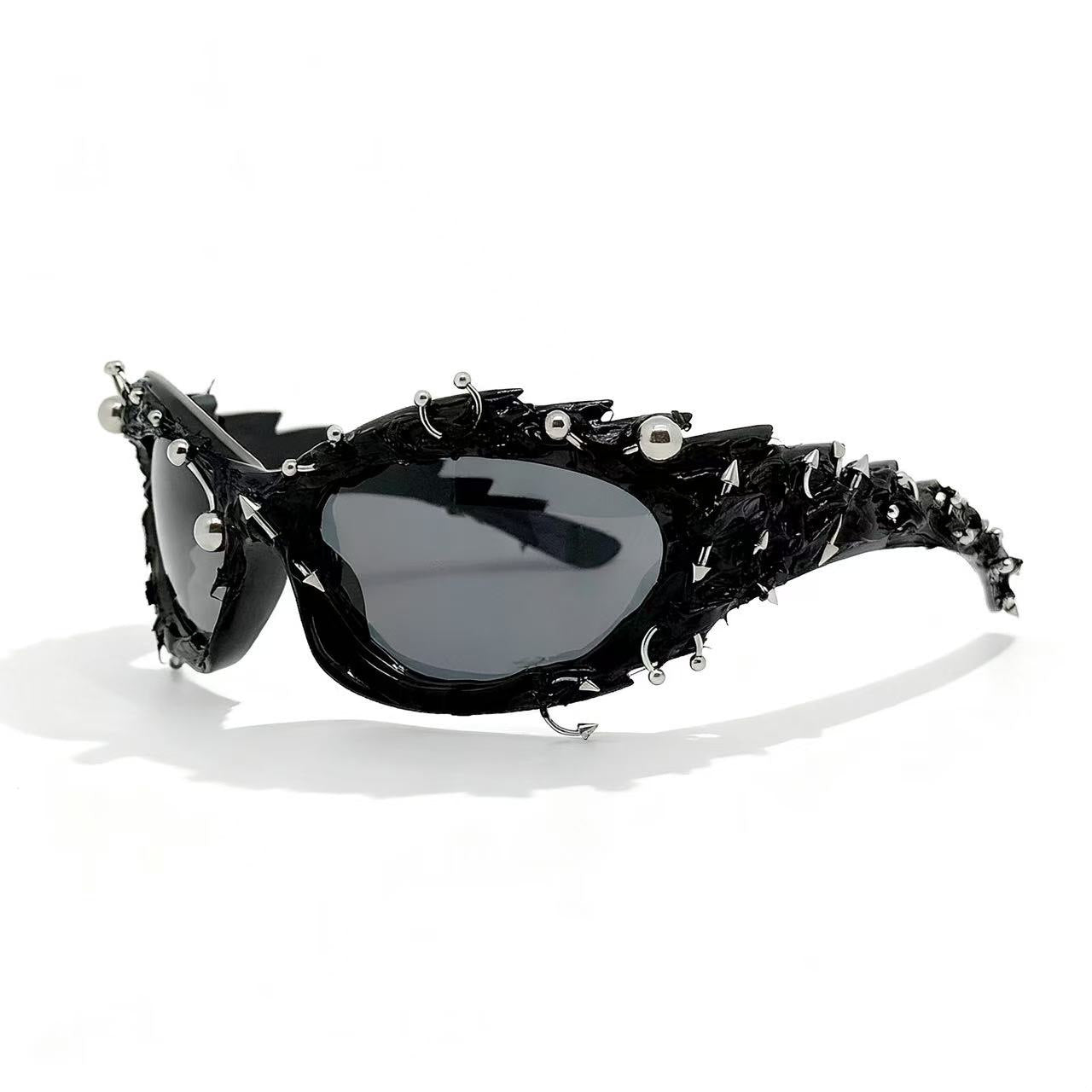 Punk Rivet Irregular Frame Sunglasses