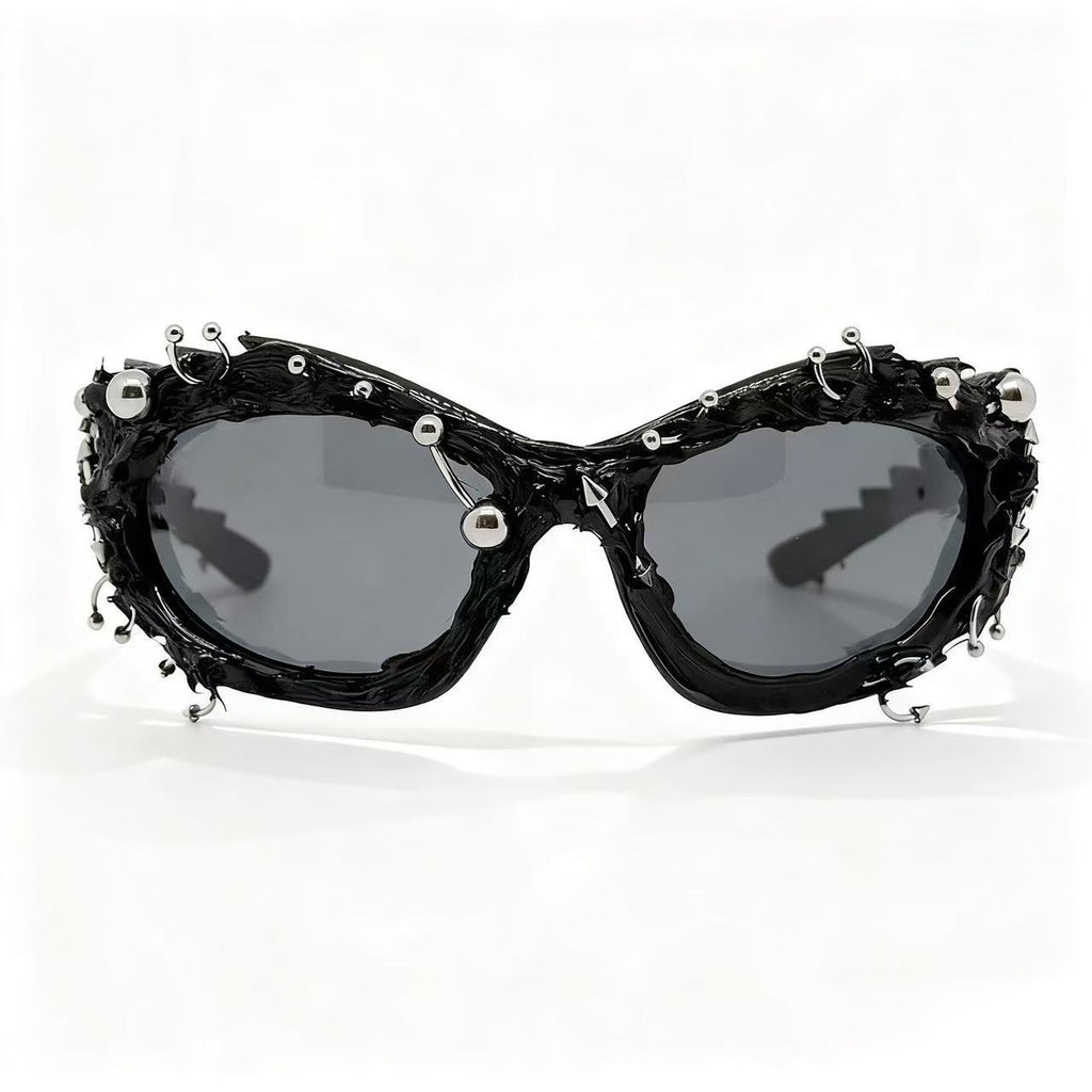 Punk Rivet Irregular Frame Sunglasses
