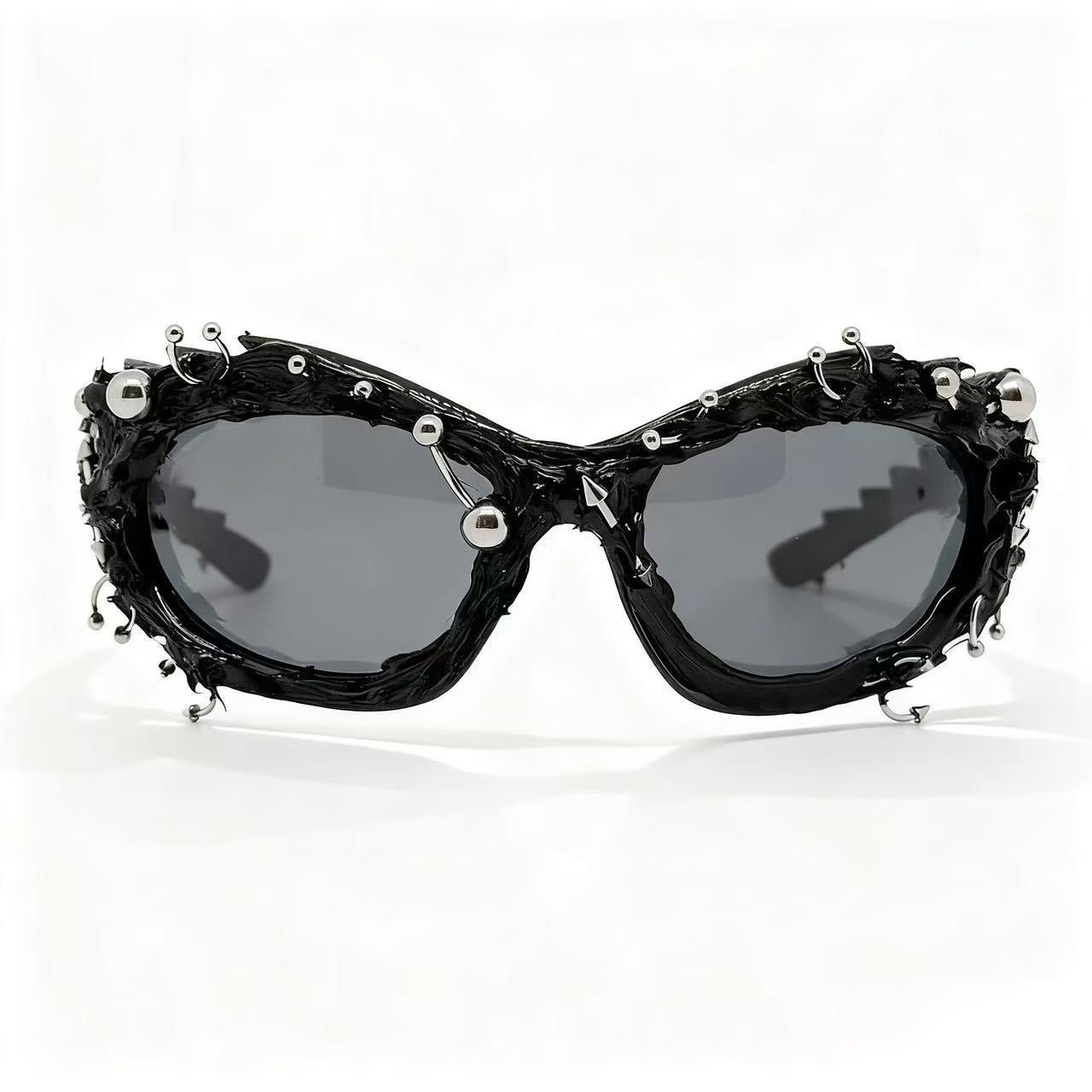 Punk Rivet Irregular Frame Sunglasses
