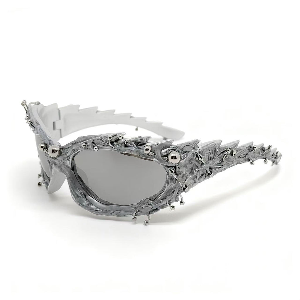Punk Rivet Irregular Frame Sunglasses